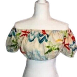 Farm Rio Copacabana colorful Off-Shoulder Crop Top women’s size s